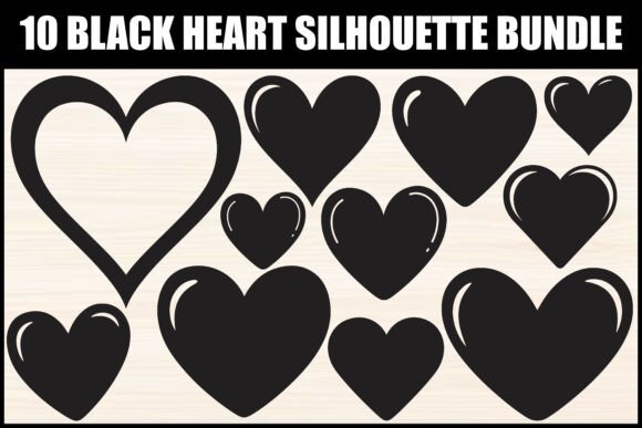 10 Black Heart Silhouette Bundle: Graphics & Illustrations