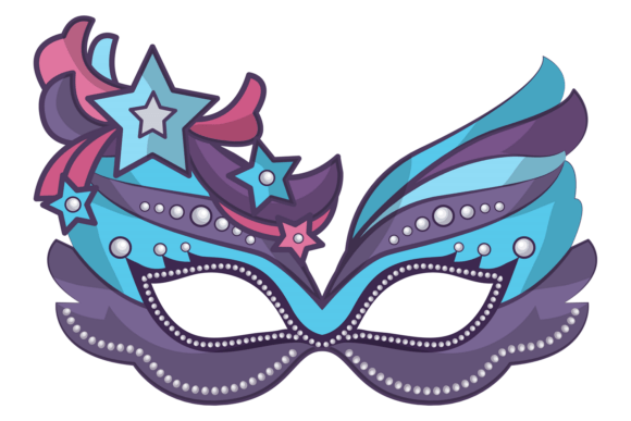 Carnival Mask Icon: Blue Venetian Decora Graphics & Illustrations