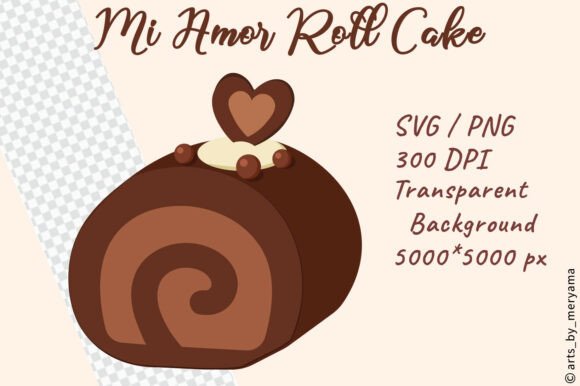 Chocolate Mi Amor Roll Cake SVG PNG: Illustrations & Graphics