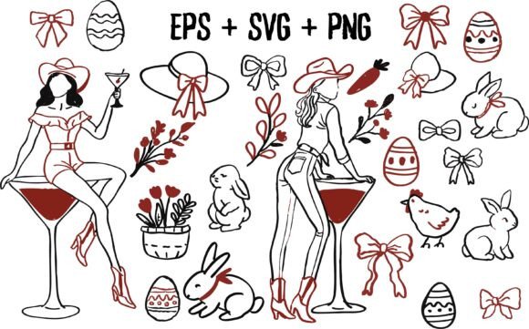 Cowgirl Easter Western Girl in Cocktail Graphics