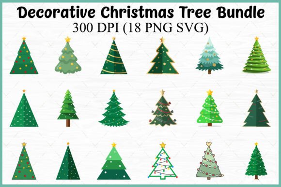 Cute Christmas Tree Clipart PNG SVG Set