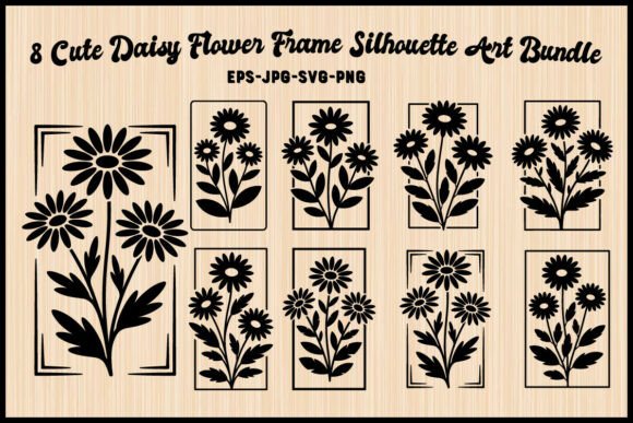 Cute Daisy Flower Frame Silhouette Art: Graphics & Illustrations