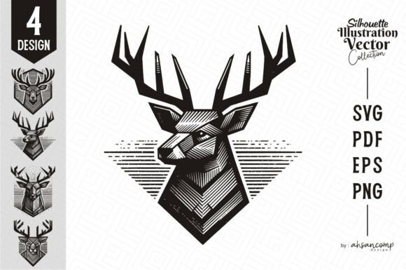 Deer Head Woodcut Engraving Vector: Graphics & Illustrations for Handmade Crafters