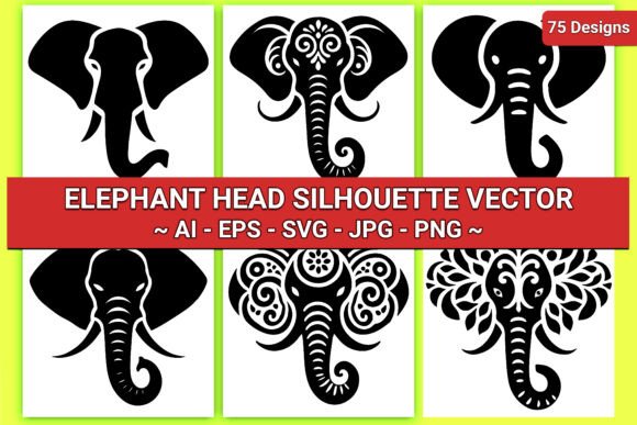 Elephant Head Silhouette Vector Bundle: Graphics & Illustrations