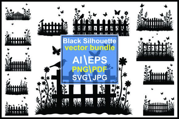 Flower Garden Silhouette Vector Art: Graphics & Illustrations