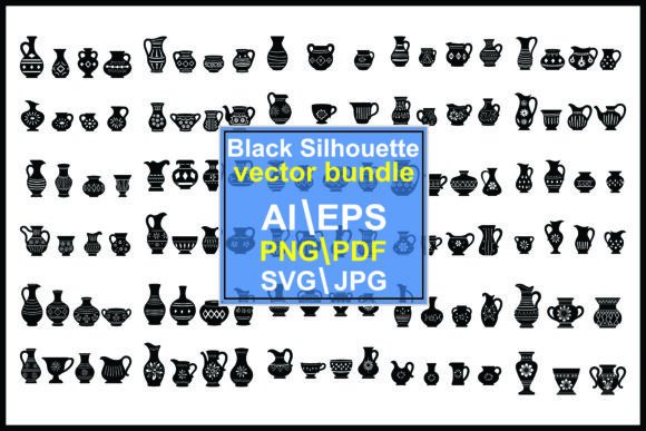 Flower Vases, Black Silhouettes Digital Graphics