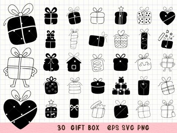 Gift Box SVG Cute Present Silhouette: Graphics & Illustrations Bundle
