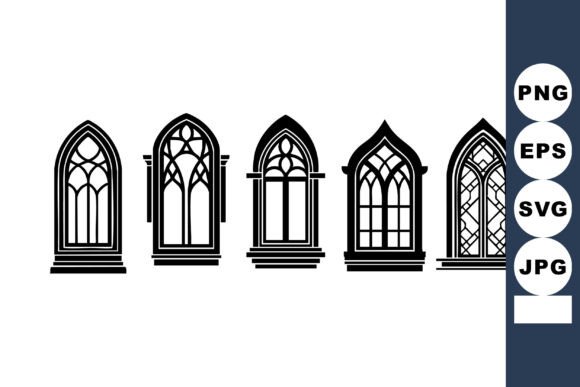 Gothic Style Arched Windows Vector Graphics