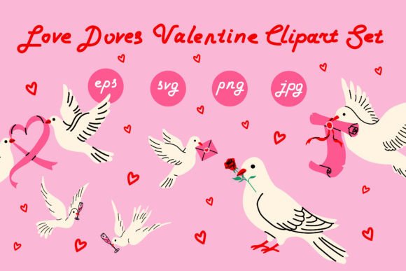 Love Doves Valentine Clipart Set: Graphics & Illustrations for Handmade Romance