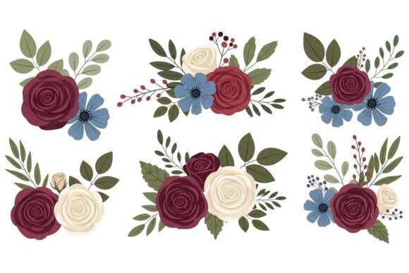 Red White Rose Vintage Bouquet Set: Graphics & Illustrations