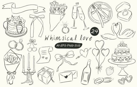 Romantic Doodle Clipart Set: Graphics & Illustrations for Warm, Authentic Branding