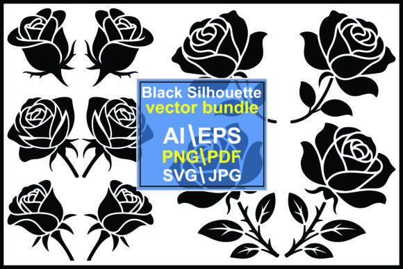 Silhouette Rose Flower Collection Vector Graphics