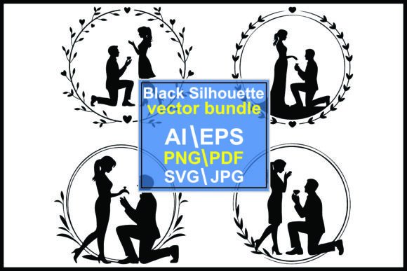 Silhouette Scenes of Marriage Proposals Graphics