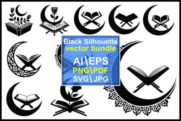 Silhouettes Islamic Symbols with Crescen Graphics