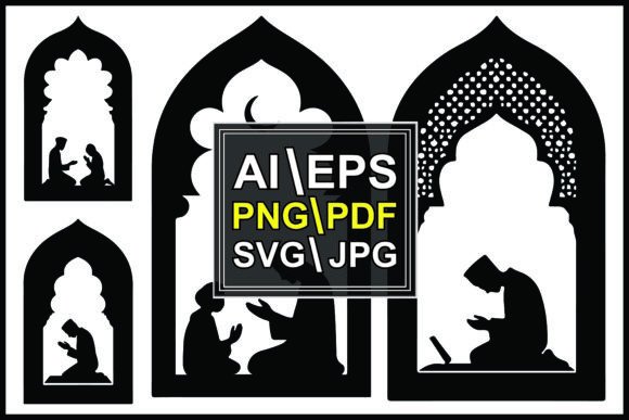 Silhouettes of People Praying Windows: Graphics & Illustrations