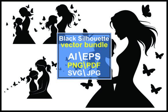 Silhouettes of Women and Girls Butterfli