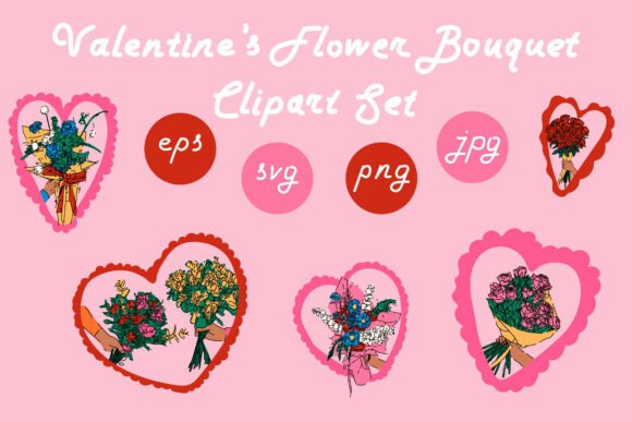 Valentine’s Flower Bouquet Clipart Set: Graphics & Illustrations