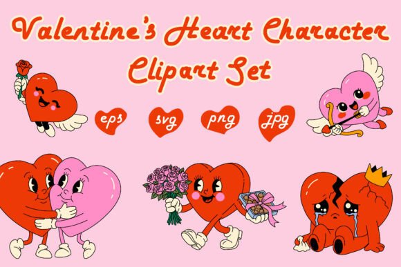 Valentine’s Heart Character Clipart Set: Graphics & Illustrations
