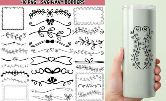 Wavy Borders Floral Heart Line Bow SVG Graphics Review